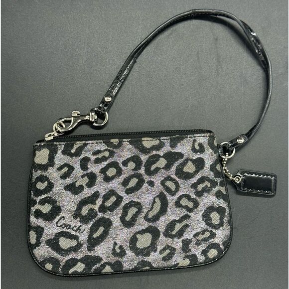 Pre Loved Coach Madison Ocelot-Silver and Black Leopard Print Wristlet - Picture 2 of 15